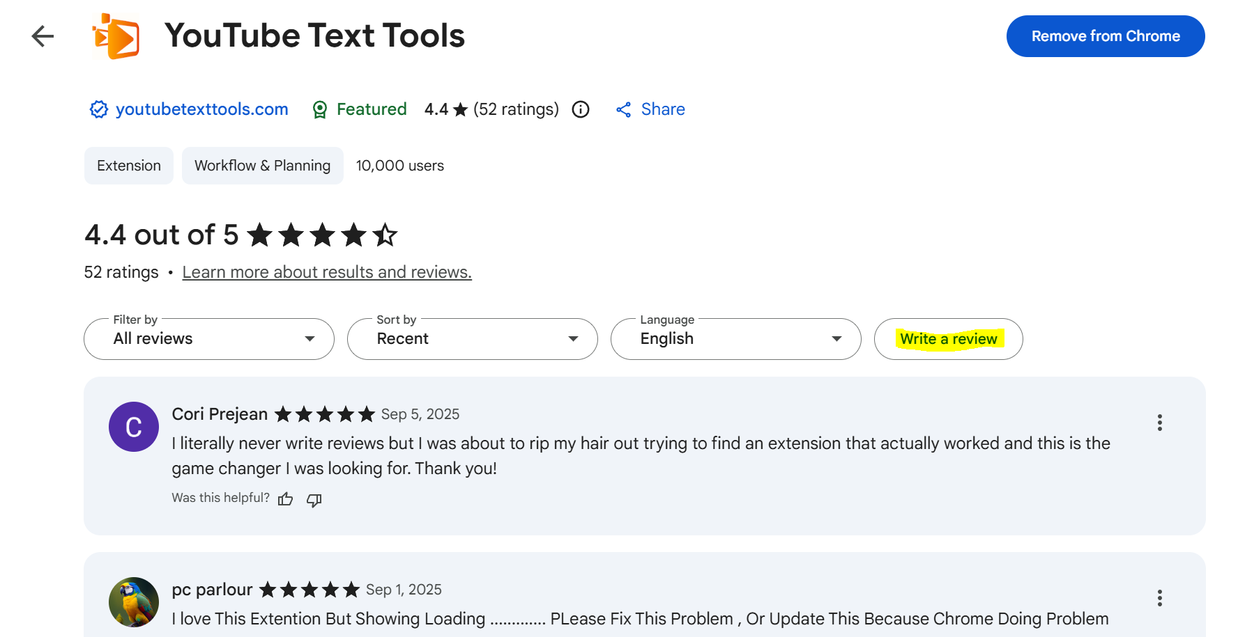 Write a review button location