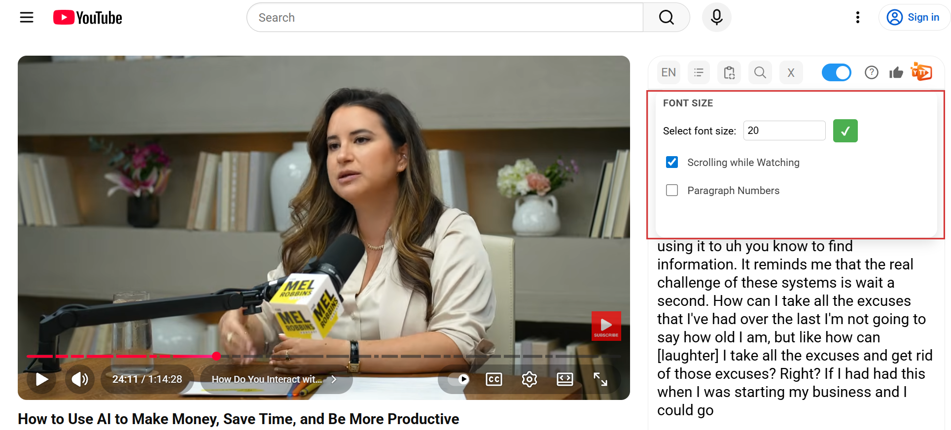 Font size customization
