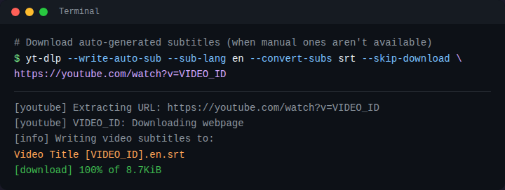 yt-dlp downloading auto-generated subtitles